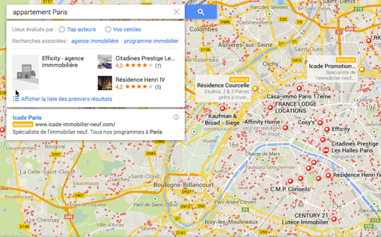 GoogleMaps publicité immobilier