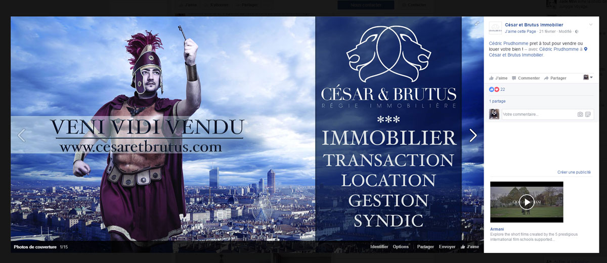 illustration publication Facebook de Cesar & Brutus - réseaux sociaux immobilier