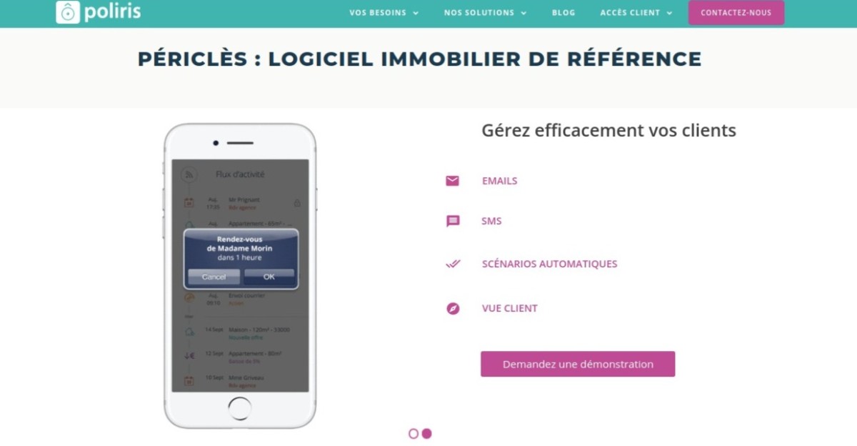 Poliris : lllustration du logiciel de transaction immobilière Pericles 5